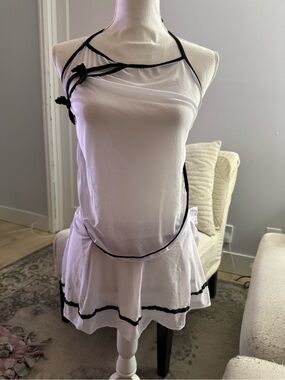 Sheer White Babydoll Dress with Black Trim
